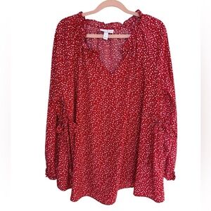 Ingrid & Isabel Maternity Red Ditsy Floral Pop Over Blouse Side Ties Size XL